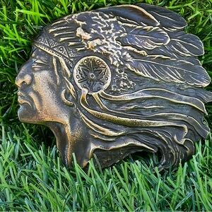 Vintage Native American Cherokee Indian Chief Metal GUC! Belt Buckle